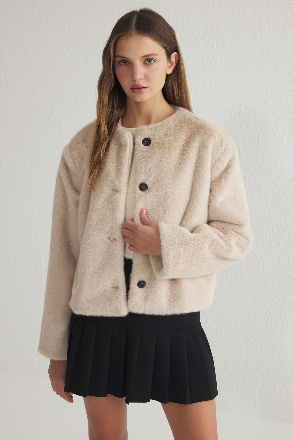 Trendyolmilla Ekru Regular Kurk Ceket Mont TWOSS25MO00033  фото 5