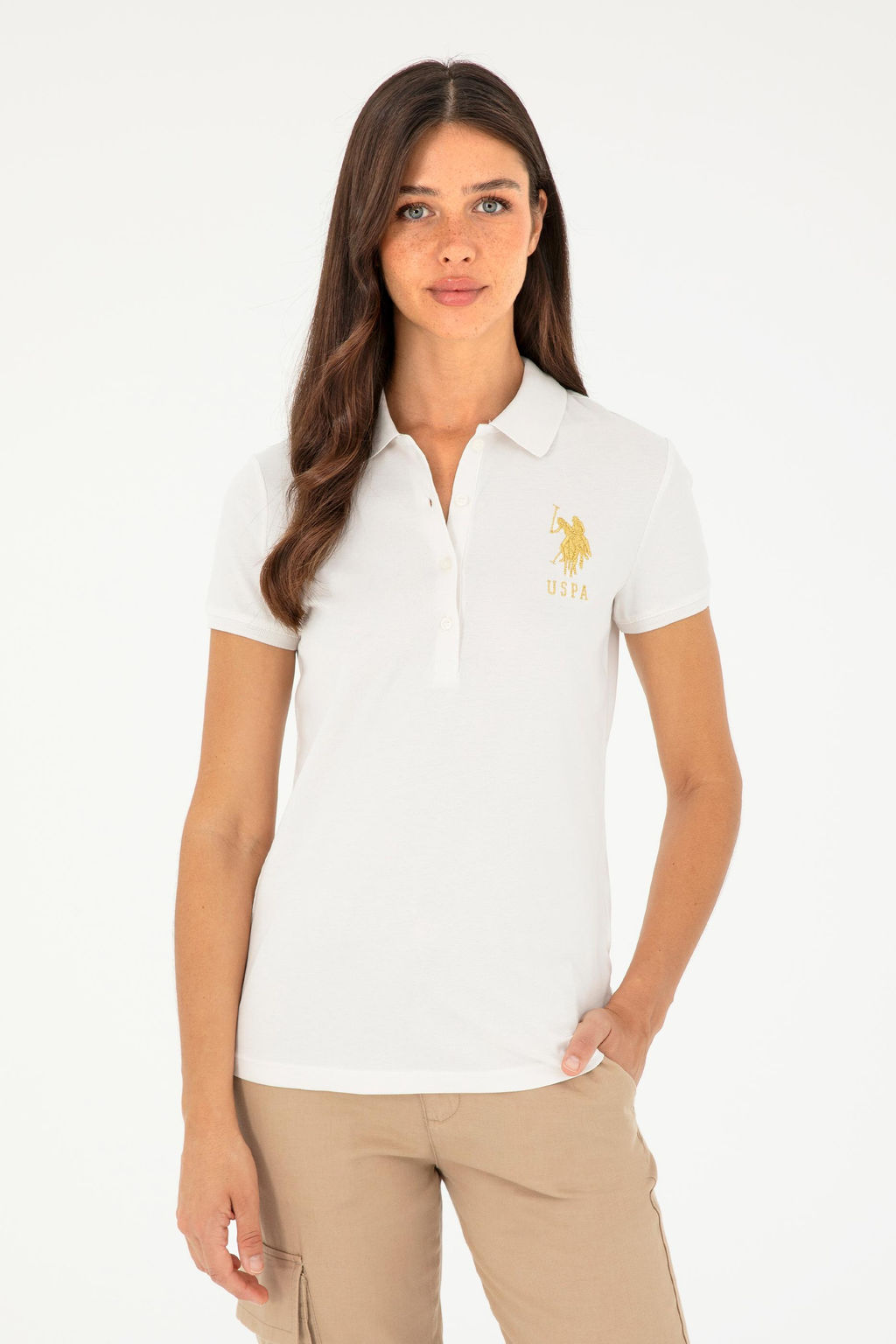 Kad_n Ekru Basic Polo Yaka Ti__rt Sepette S_rpriz _ndirim