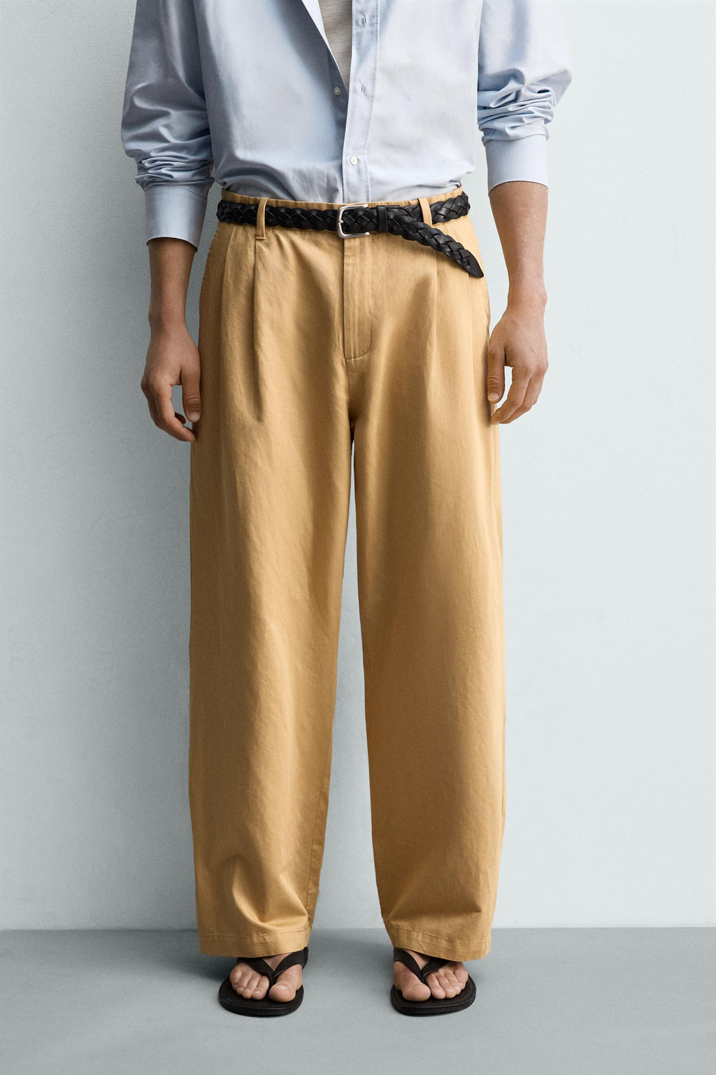 PANTAL?N CHINO STRAIGHT FIT ALGOD?N - LINO / Beige - Zara фото 2