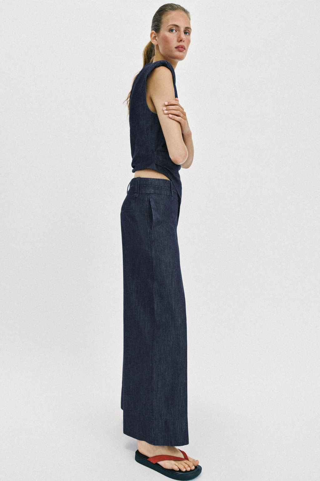 PANTAL?N ANCHO CON LINO / ?ndigo - Zara фото 3