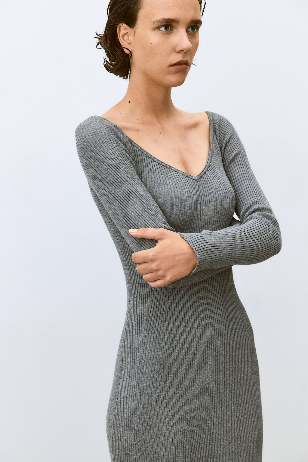 Vestido off-the-shoulder en punto de canale - H&m фото 3
