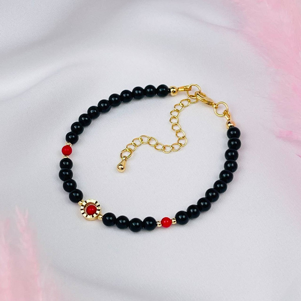 Браслет из черного Агата и Коралла 16,5 см +