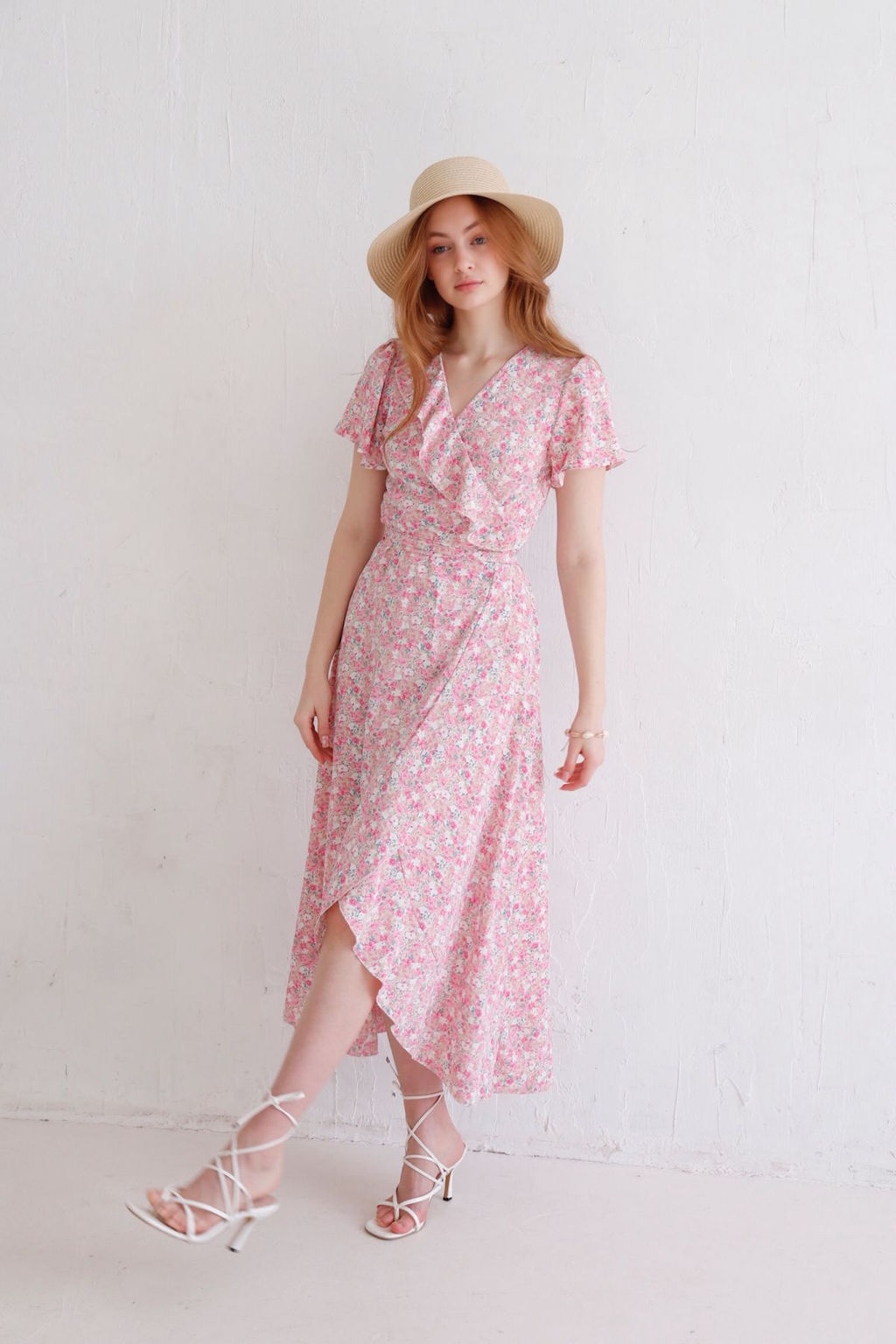 12302 Платье с запахом бело-розовое в цветочек - Martichelli фото 3