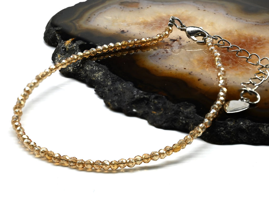 Браслет из циркона шарик граненый 2мм цвет шампань, 19см