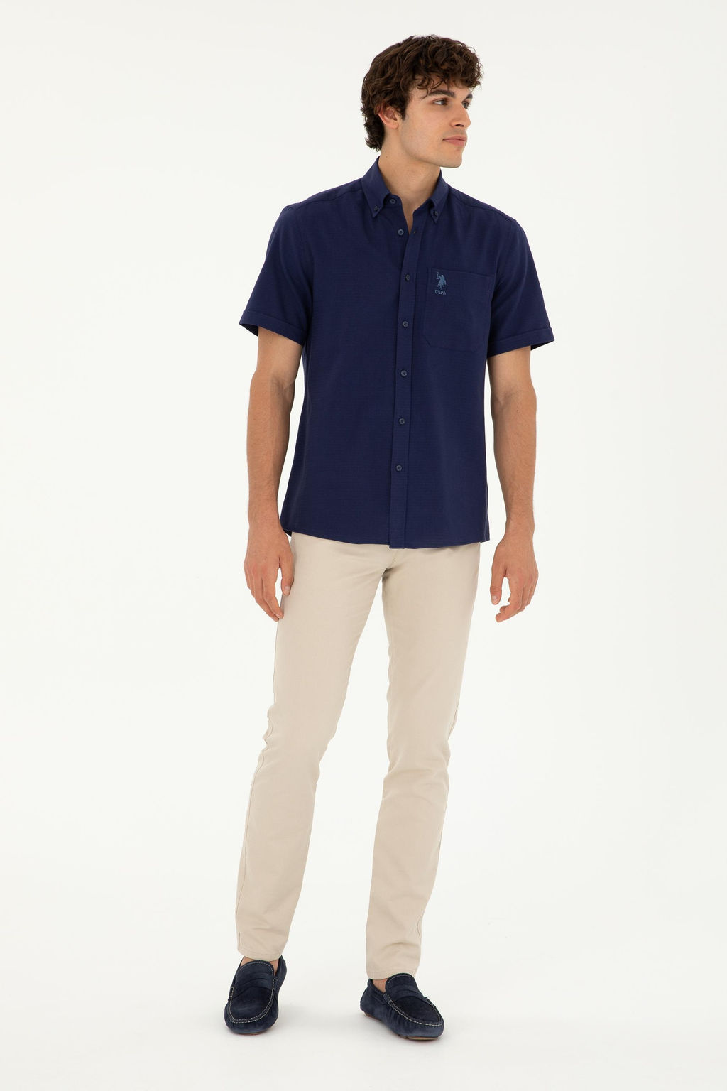 U. S. Polo Assn / Мужская темно-синяя рубашка с коротким рукавом - U.s. polo assn фото 4