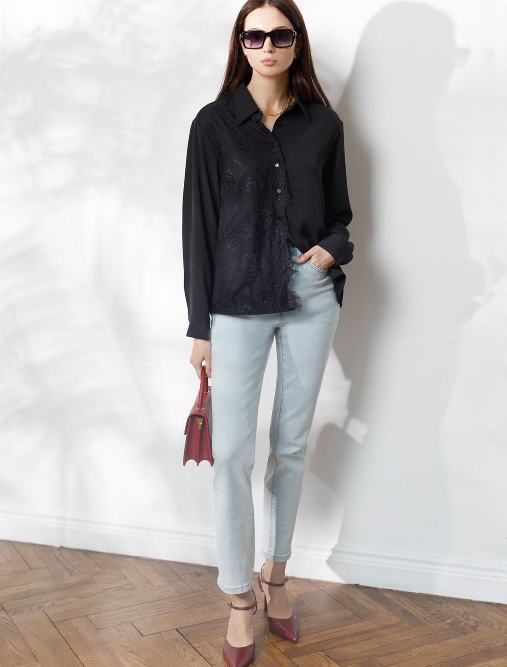 Блузка вечерняя из креп шифона с кружевом