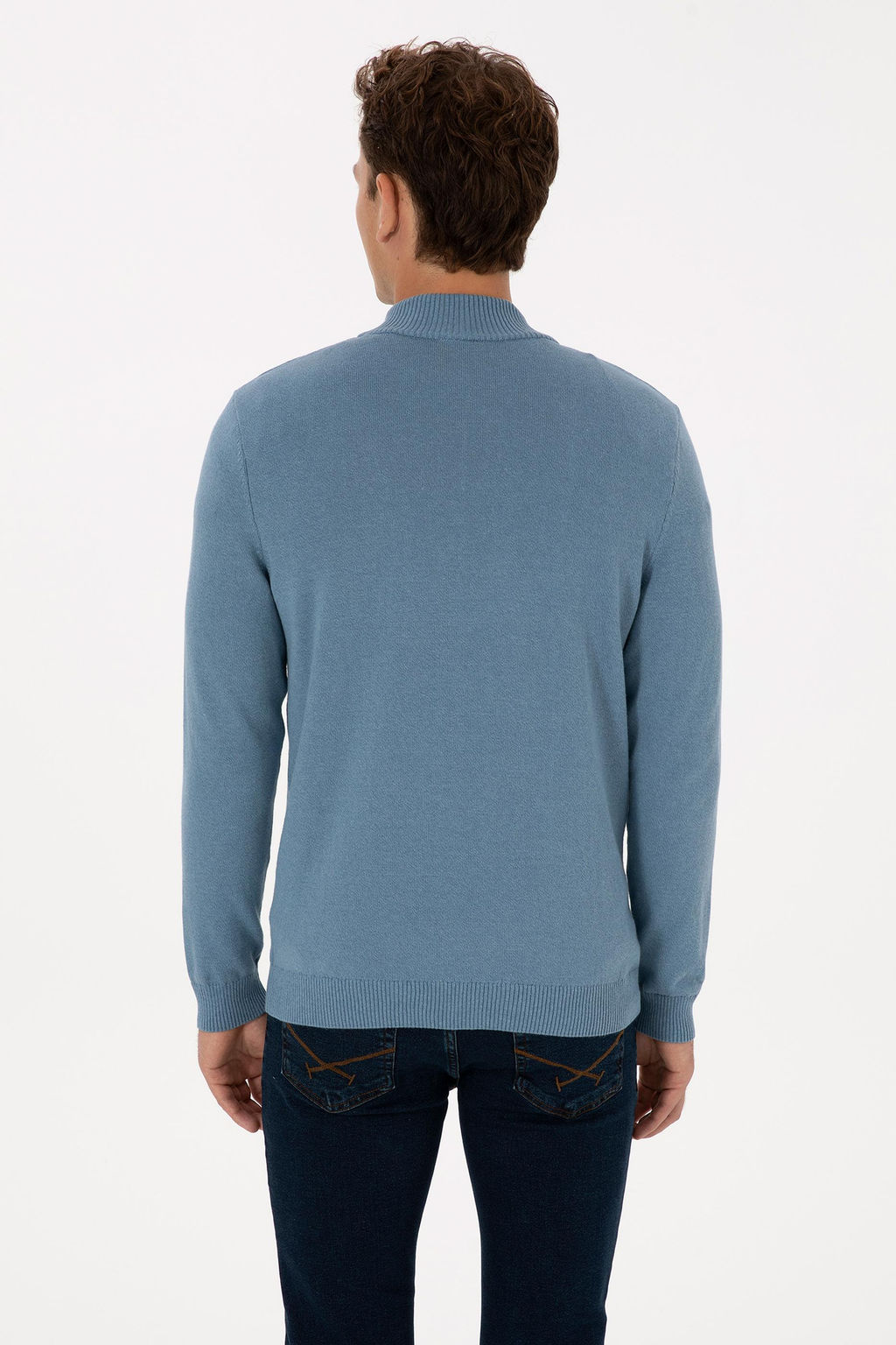 Erkek Slim Fit Yar_m Fermuarl_ Mavi Basic Kazak - U.s. polo assn фото 5