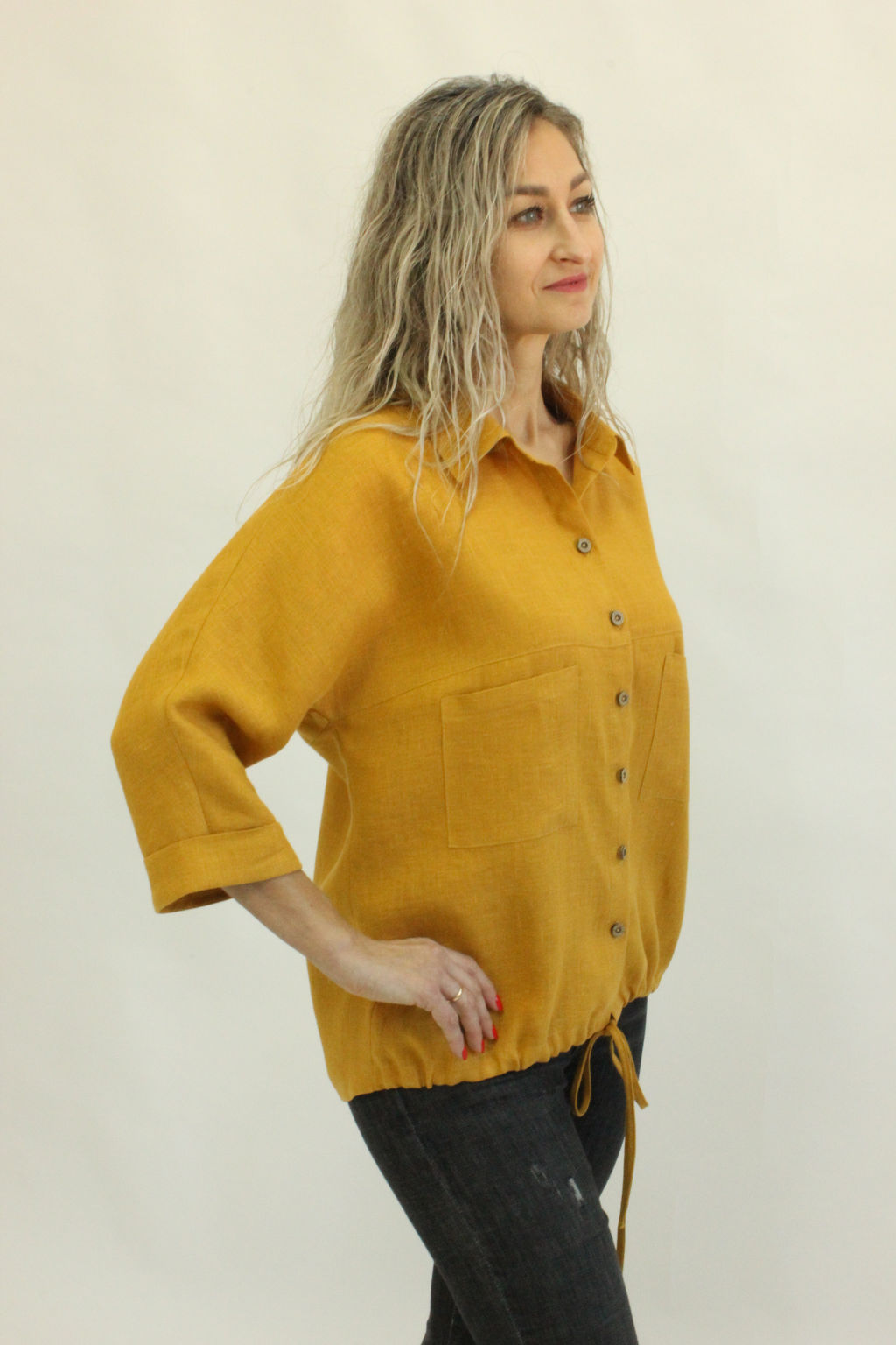 100% ЛЁН блузка рубашка по низу кулиска - Елецкие узоры фото 3