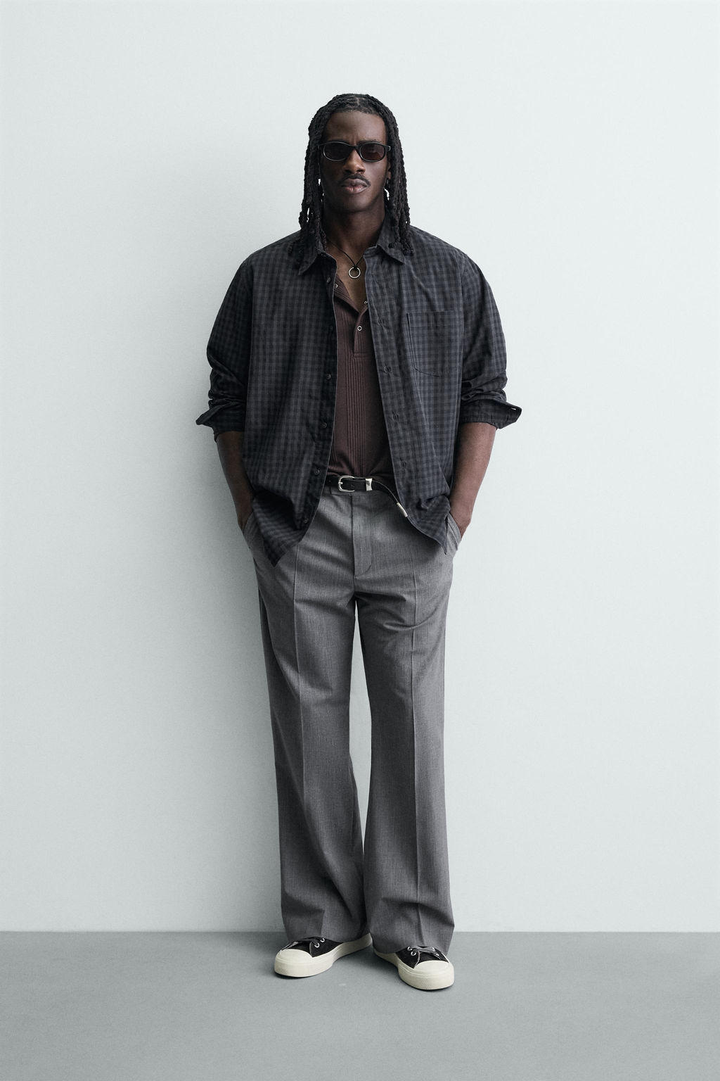 CAMISA RELAXED FIT CUADROS / Azul / Gris