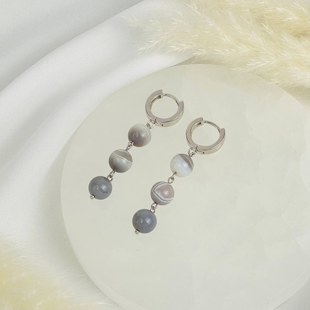 Серьги тройные из ботсванского Агата