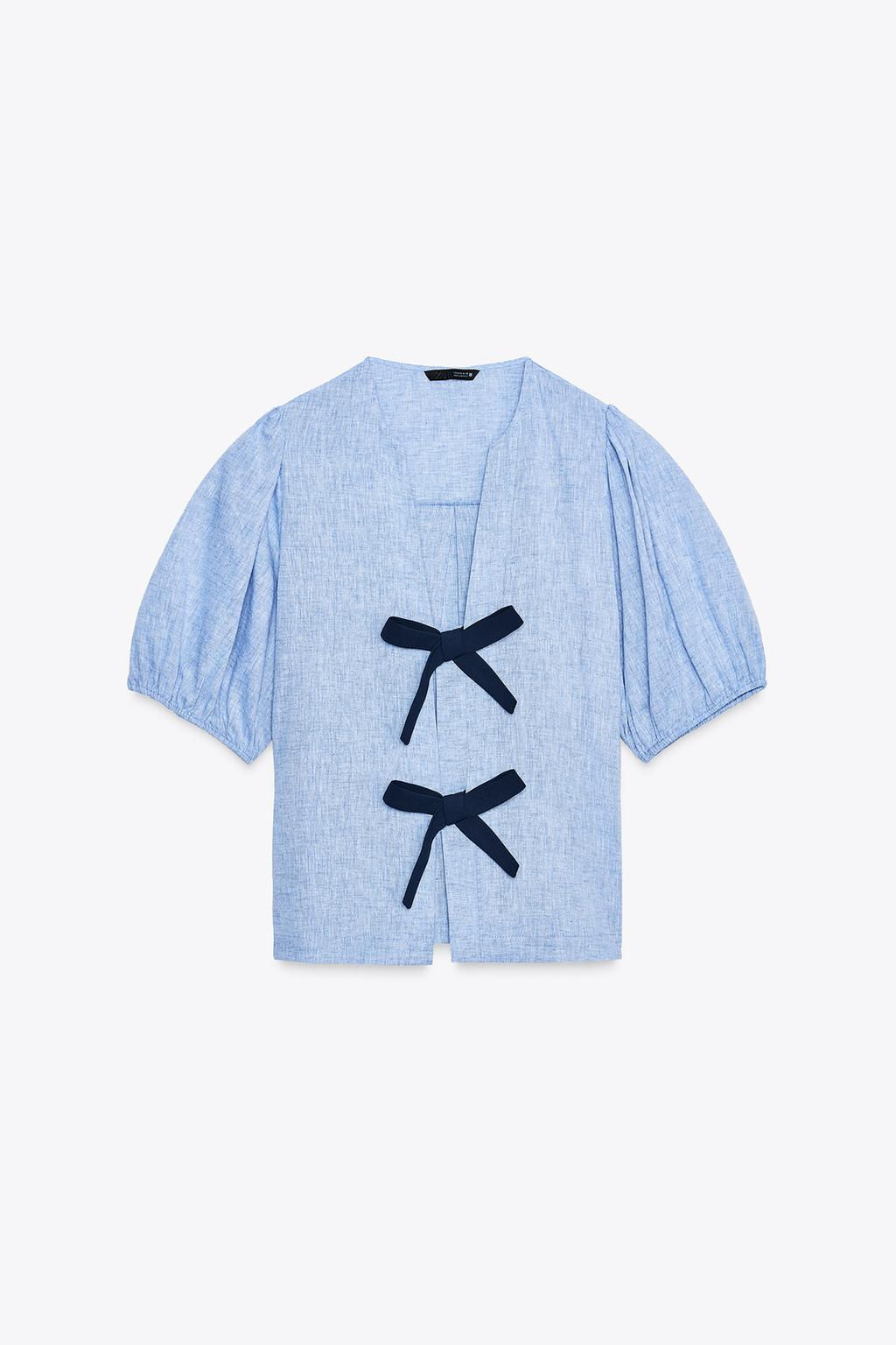 LINEN BLEND TIE BLOUSE - Zara фото 16