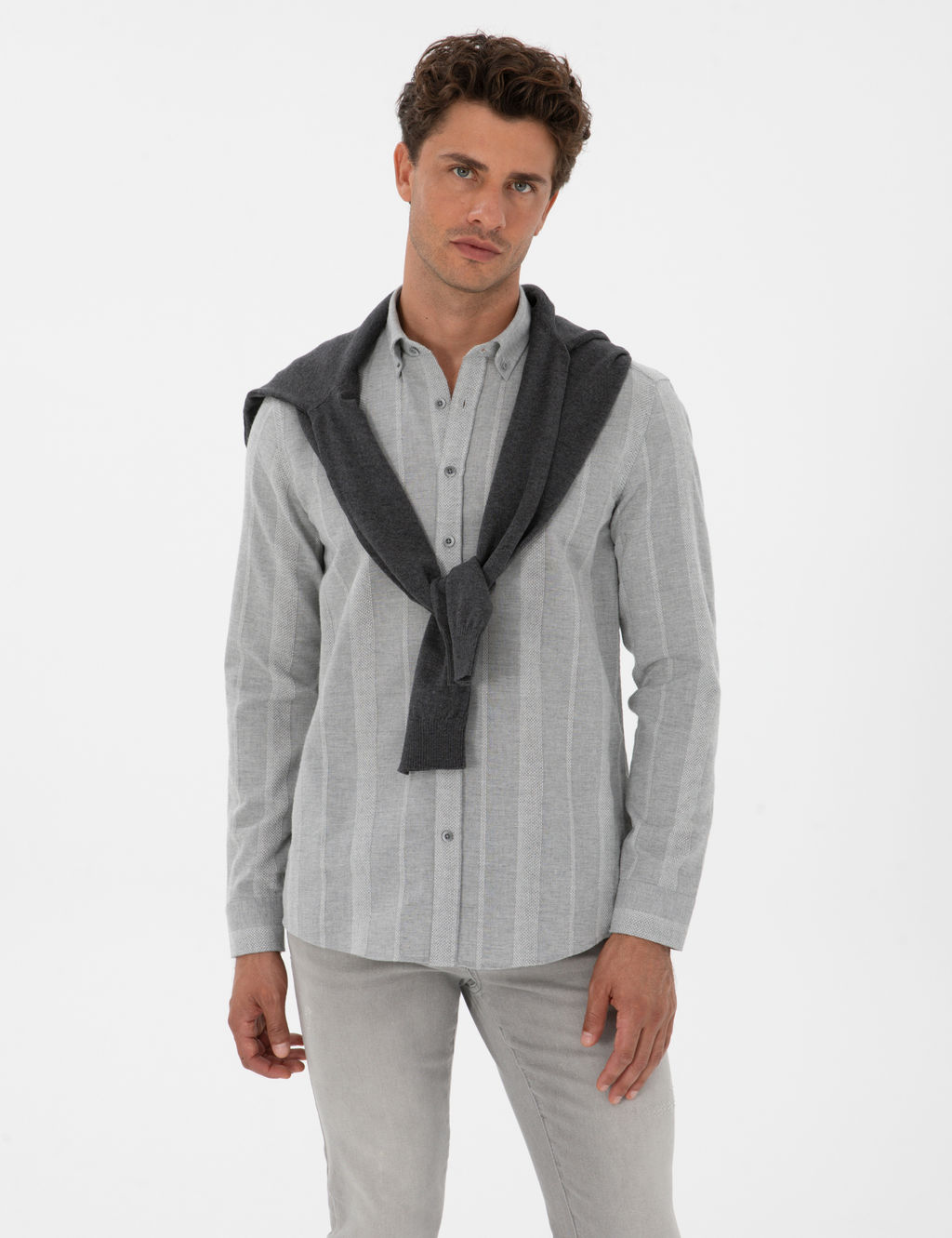Gri _izgili Regular Fit Desenli G_mlek