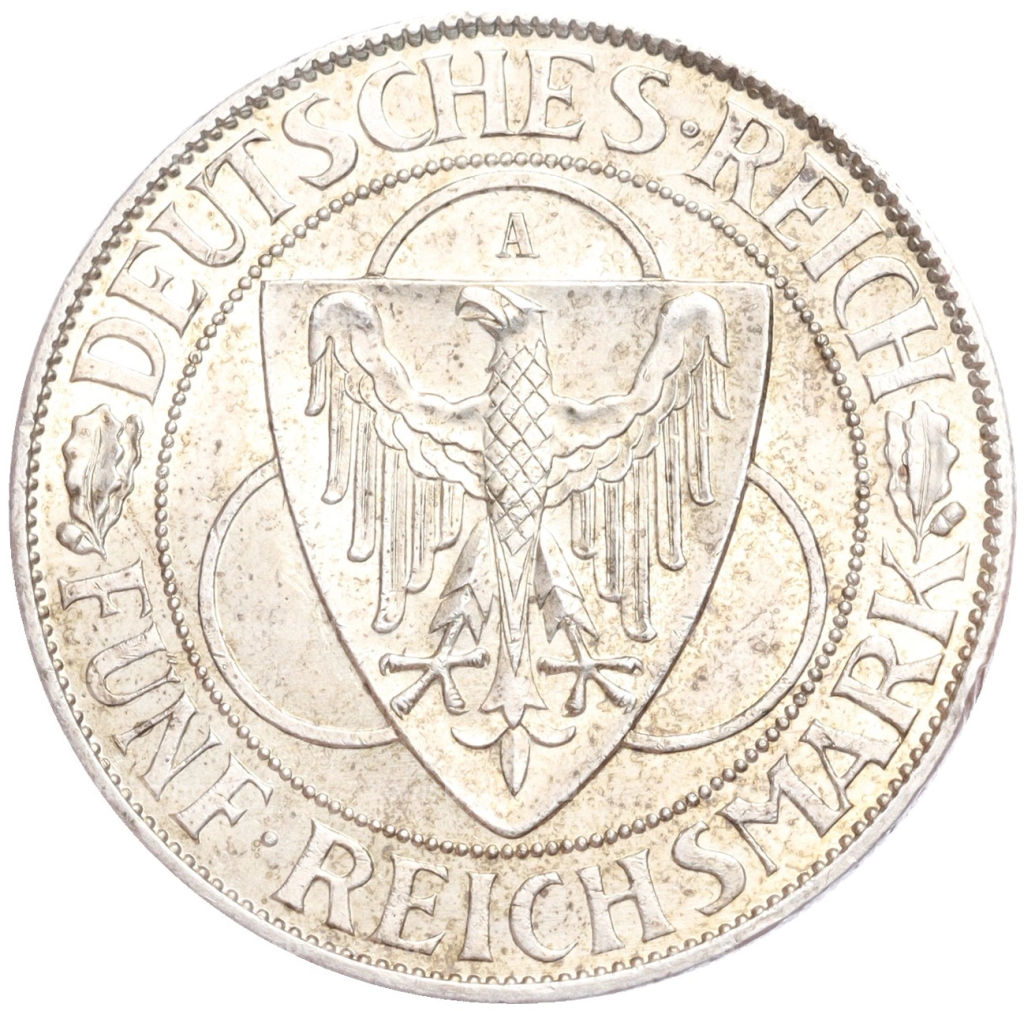 5 рейхсмарок 1930 года A Германия Освобождение Рейнской области (Рейнланда)
