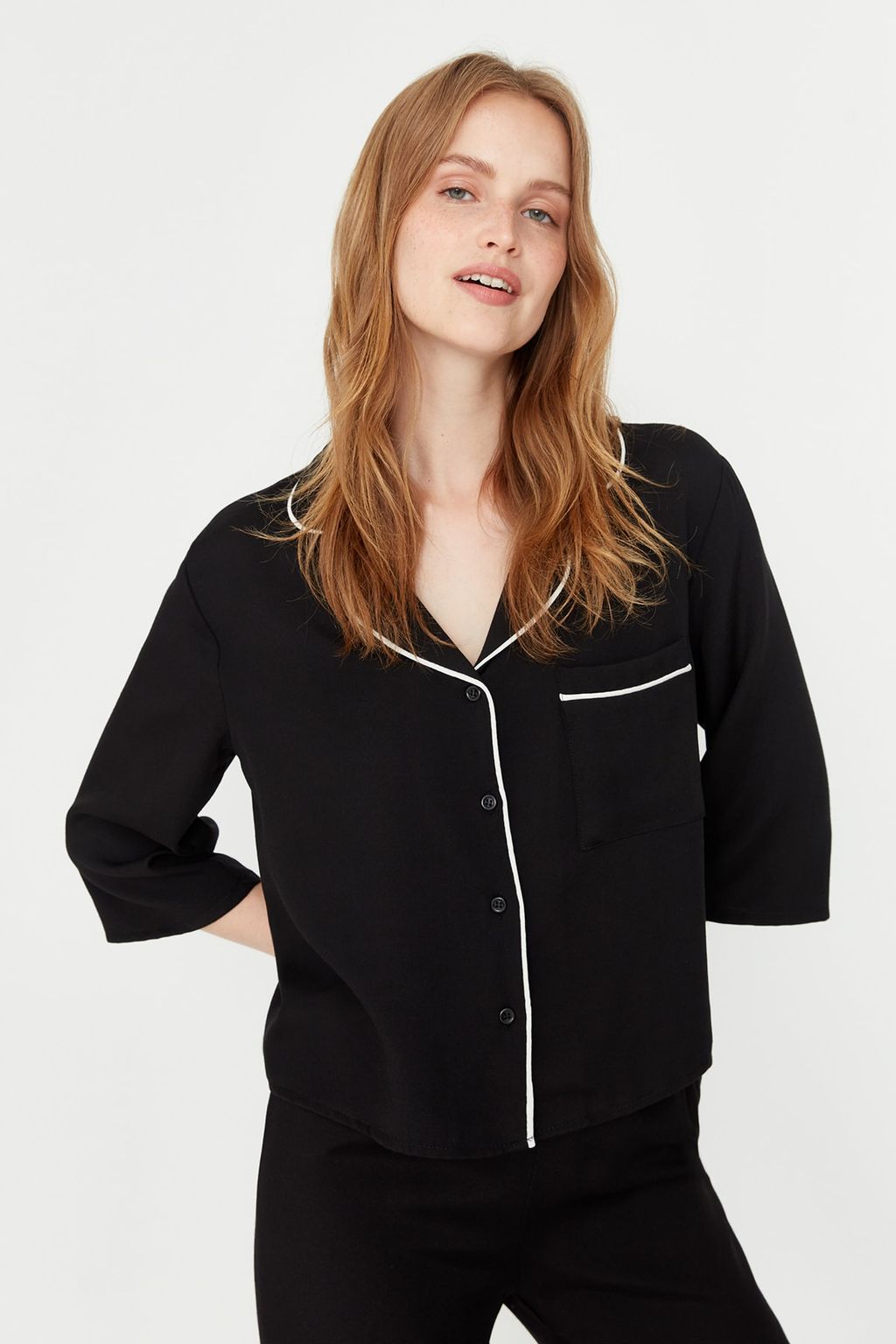 Trendyolmilla Siyah Biyeli Viskon Dokuma Pijama Tak?m? THMAW21PT0292  фото 23