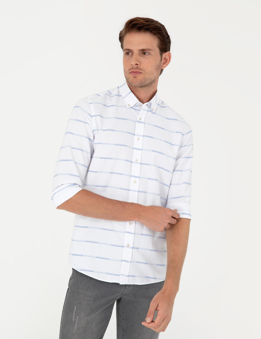 Рубашка Pierre Cardin Slim Fit синяя с длинным рукавом