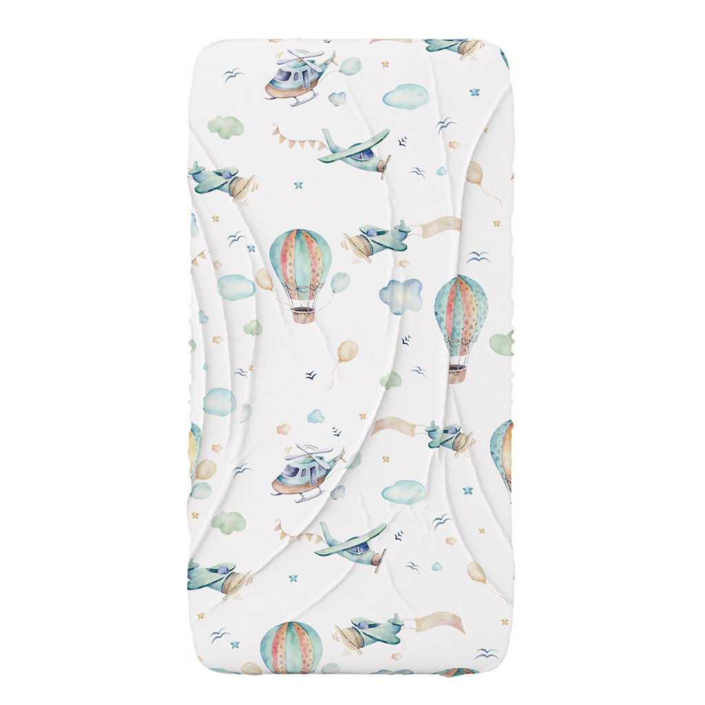 Простыня на резинке односпальная Воздушный транспорт 90х200см, свесы 27см, муслин в/с, хлопок 100%, упаковка классическая ПВХ 28х41см, Домашняя мода (Россия)
