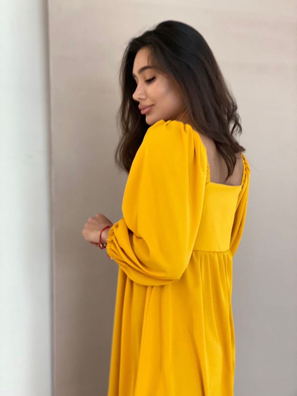 Платье-миди с пышными рукавами в цвете манго - Martichelli фото 32