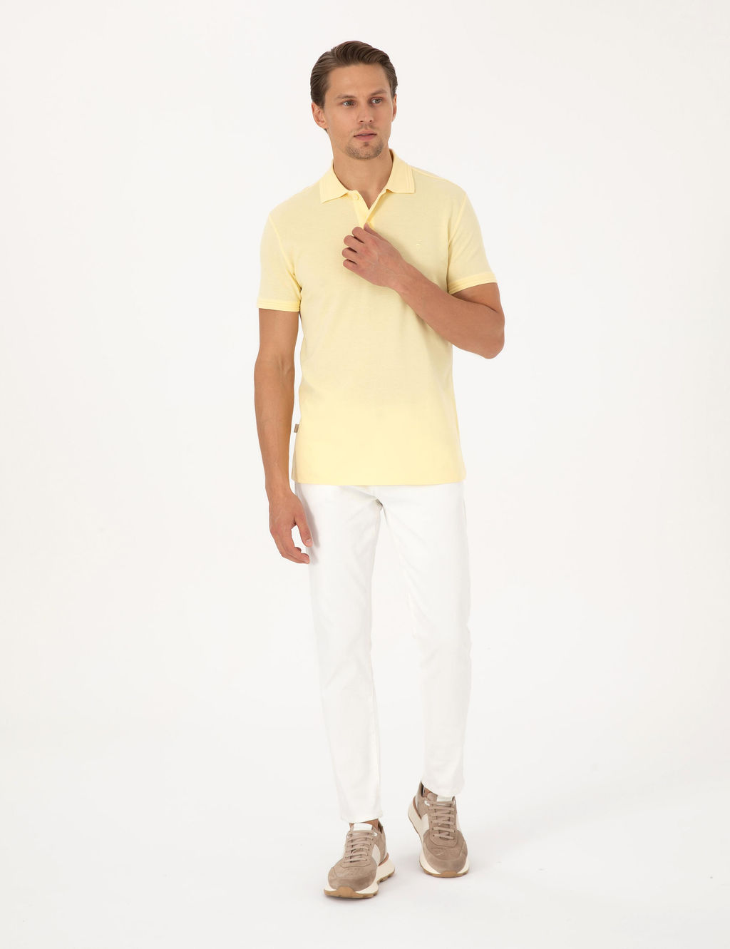 A__k Sar_ Slim Fit %100 Pamuk K_vr_lmaz Polo Yaka Basic Ti__rt