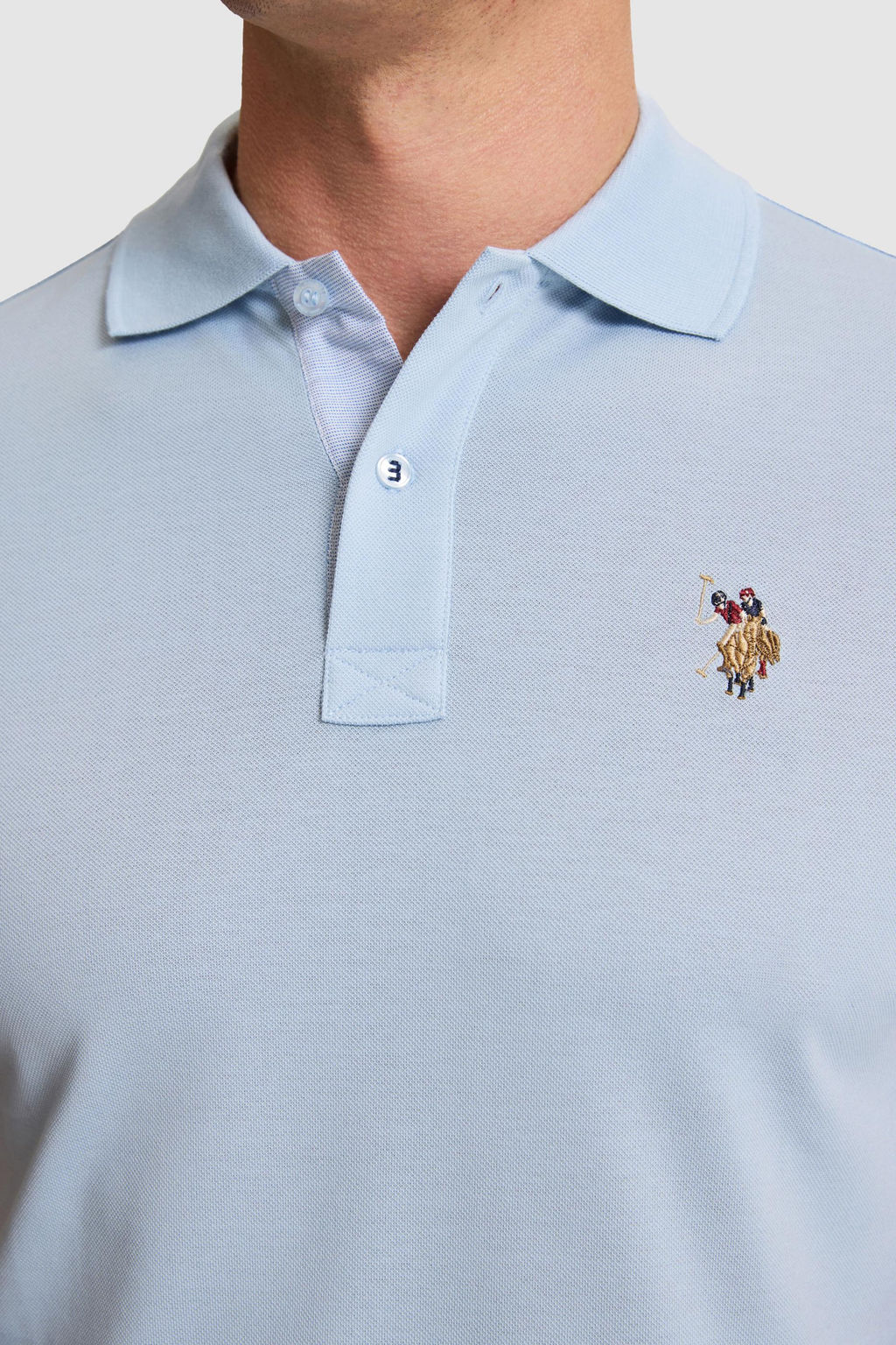 Erkek A__k Mavi Regular Fit Polo Yaka Basic Ti__rt