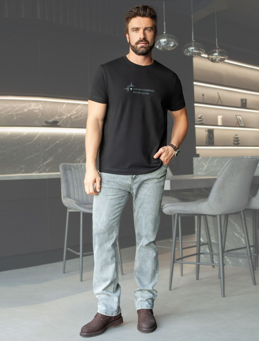 Футболка полуприлегающего кроя с принтом из премиального хлопка - Vilatte фото 3