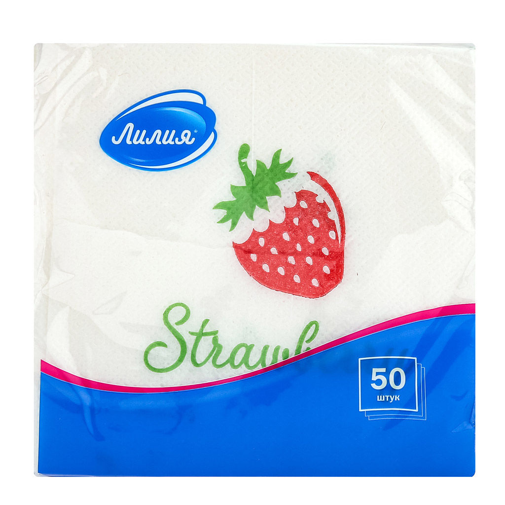 Салфетки бумажные 24х24см Лилия, 1 слойные, 50 штук в упаковке, Вкус лета, Микс: Крыжовник + Клубника (Россия) - Bouquet фото 2