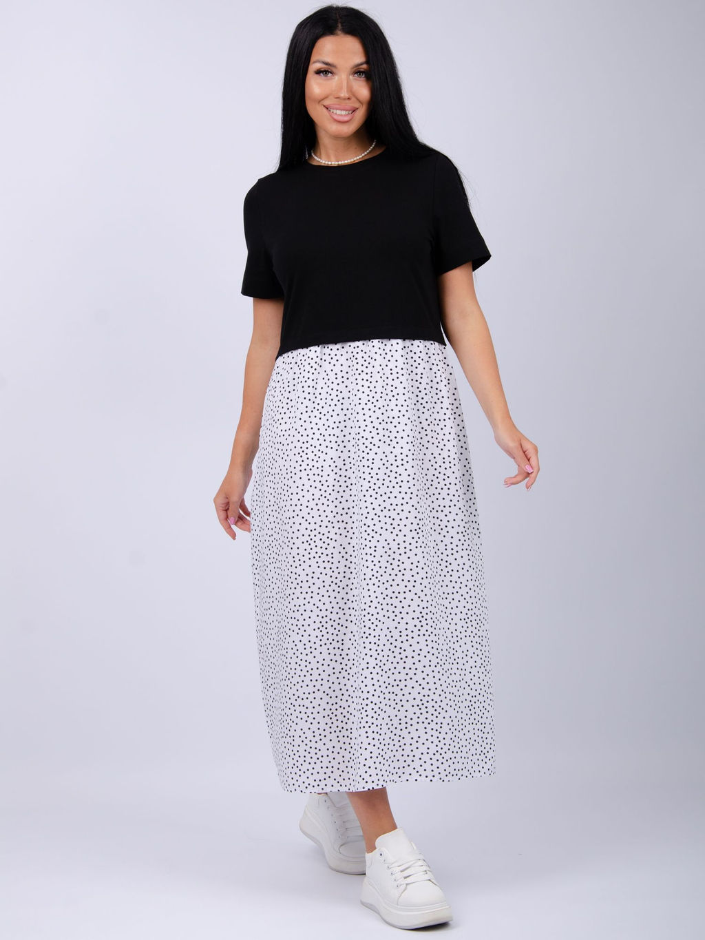 Платье "Виттория 6" белый горох, вискоза/кулирка (М)