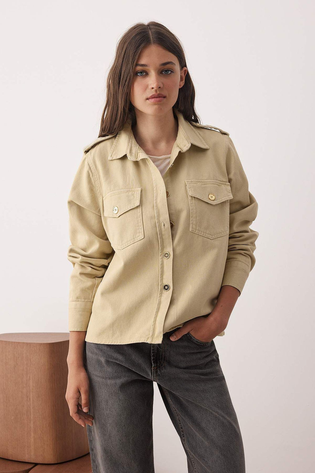Bej Cep Detayl? Denim Gomlek Ceket TWOAW26CE00003