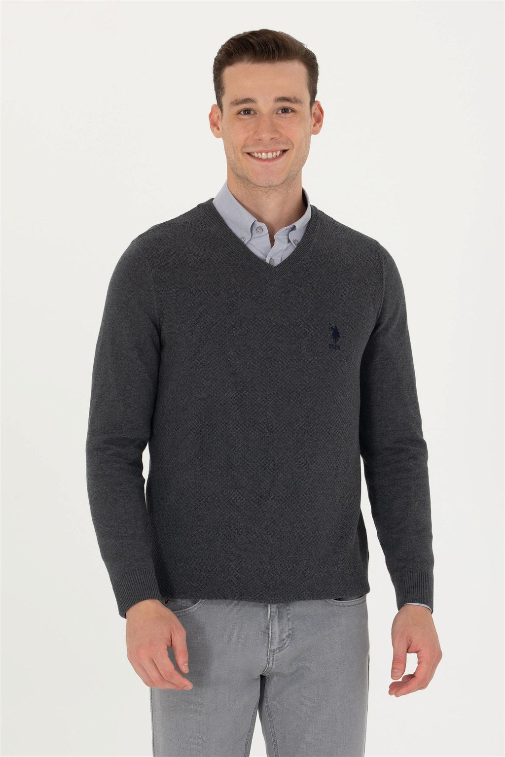 U. S. Polo Assn Мужской базовый свитер антрацитового меланжа - U.s. polo assn фото 8