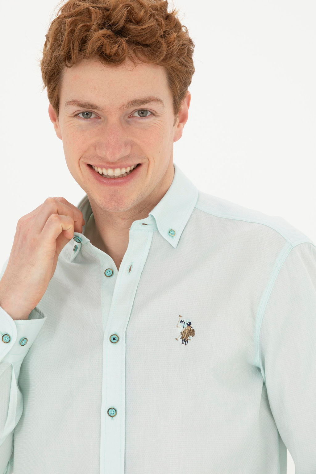 Мужская базовая рубашка зеленого цвета с длинным рукавом - U.s. polo assn фото 2