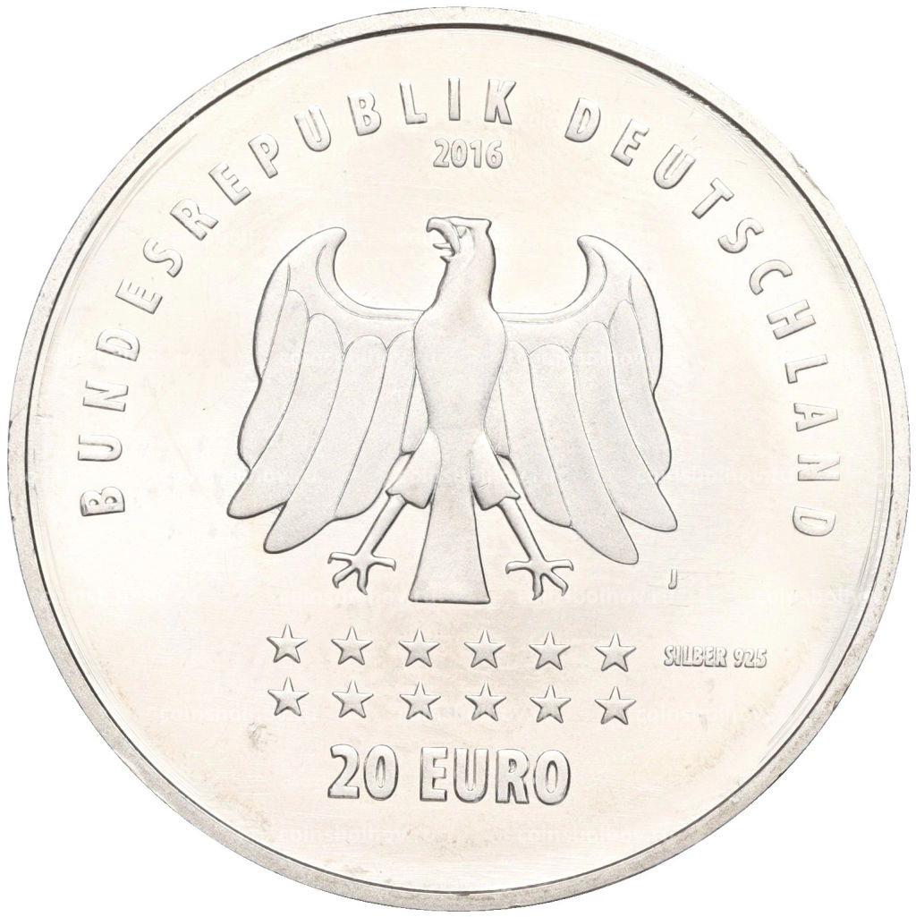 Монета 20 евро 2016 года Германия 175 лет Гимну Германии