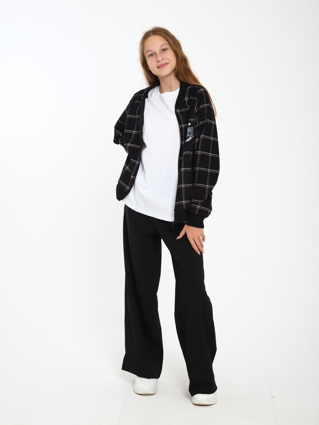 Толстовка бомбер Колледж черная клетка Ладошки  фото 18