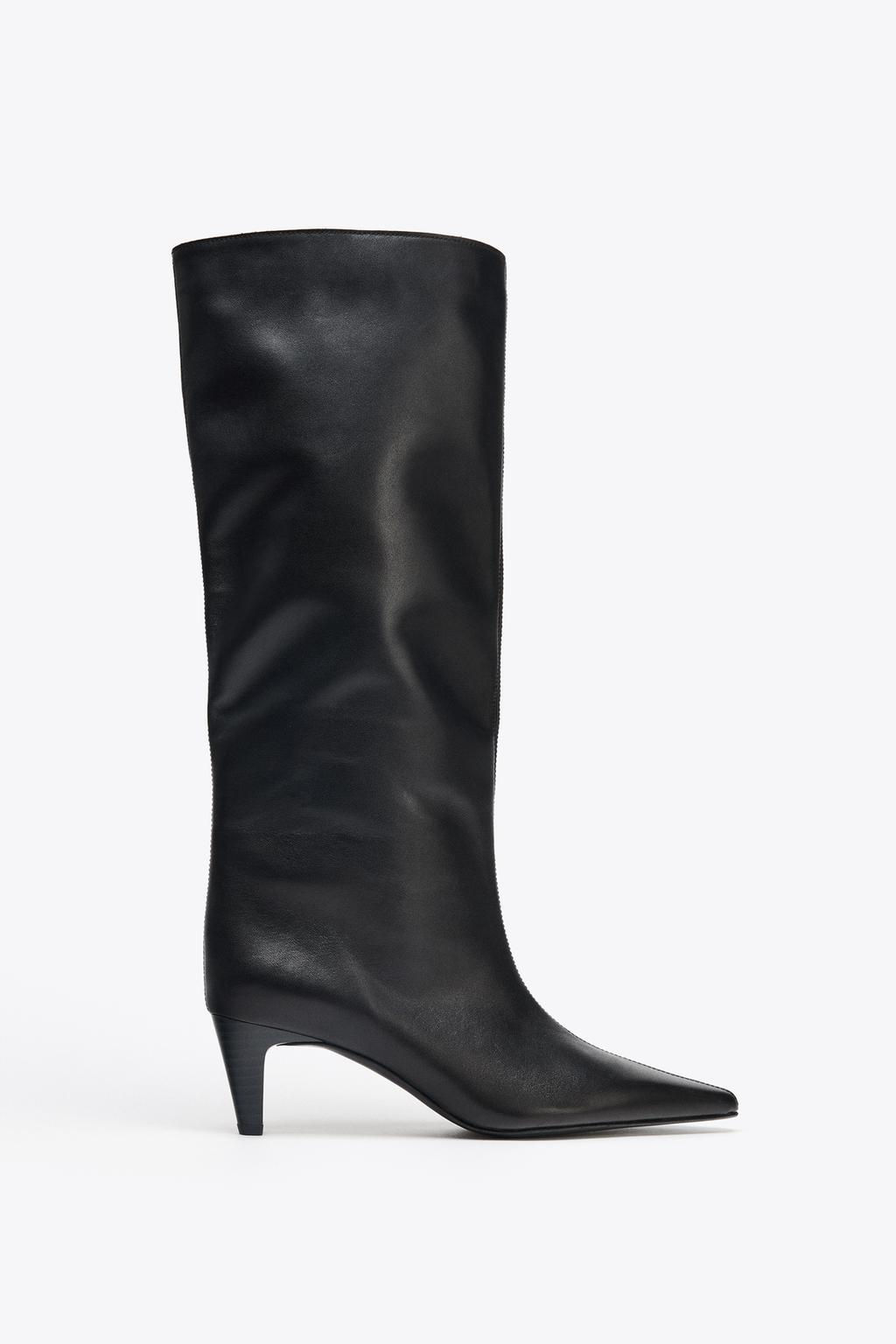 LEATHER KITTEN HEEL BOOTS - Zara фото 2