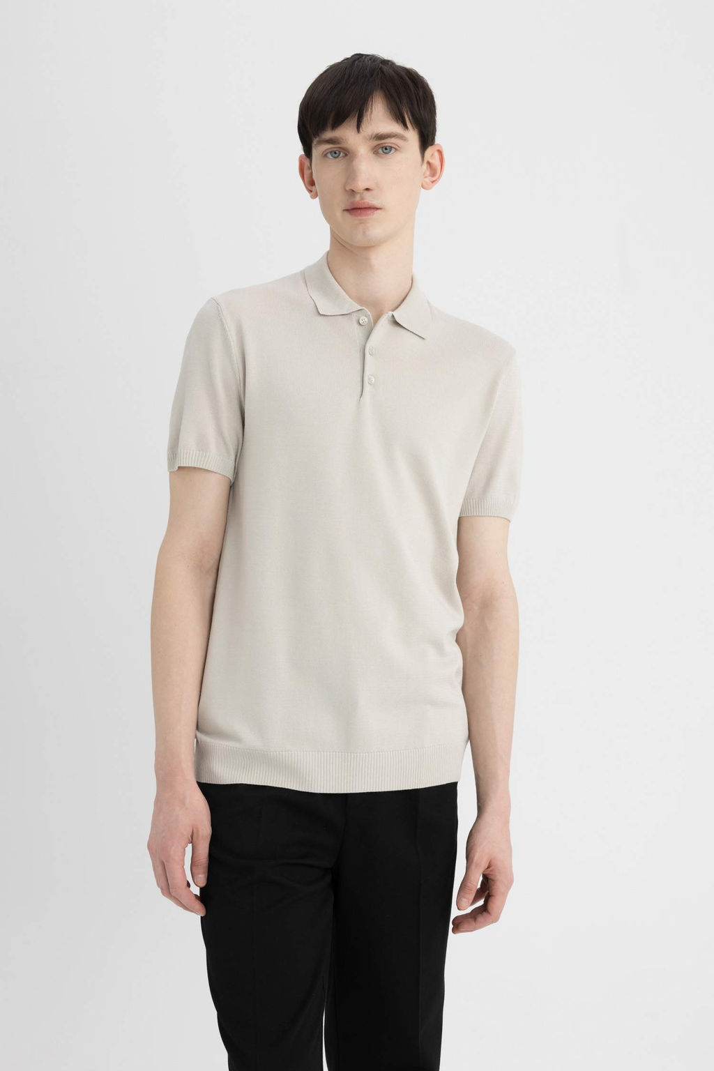 Slim Fit Dar Kesim K?sa Kollu Basic Duz Triko Polo Tisort - Defacto фото 5