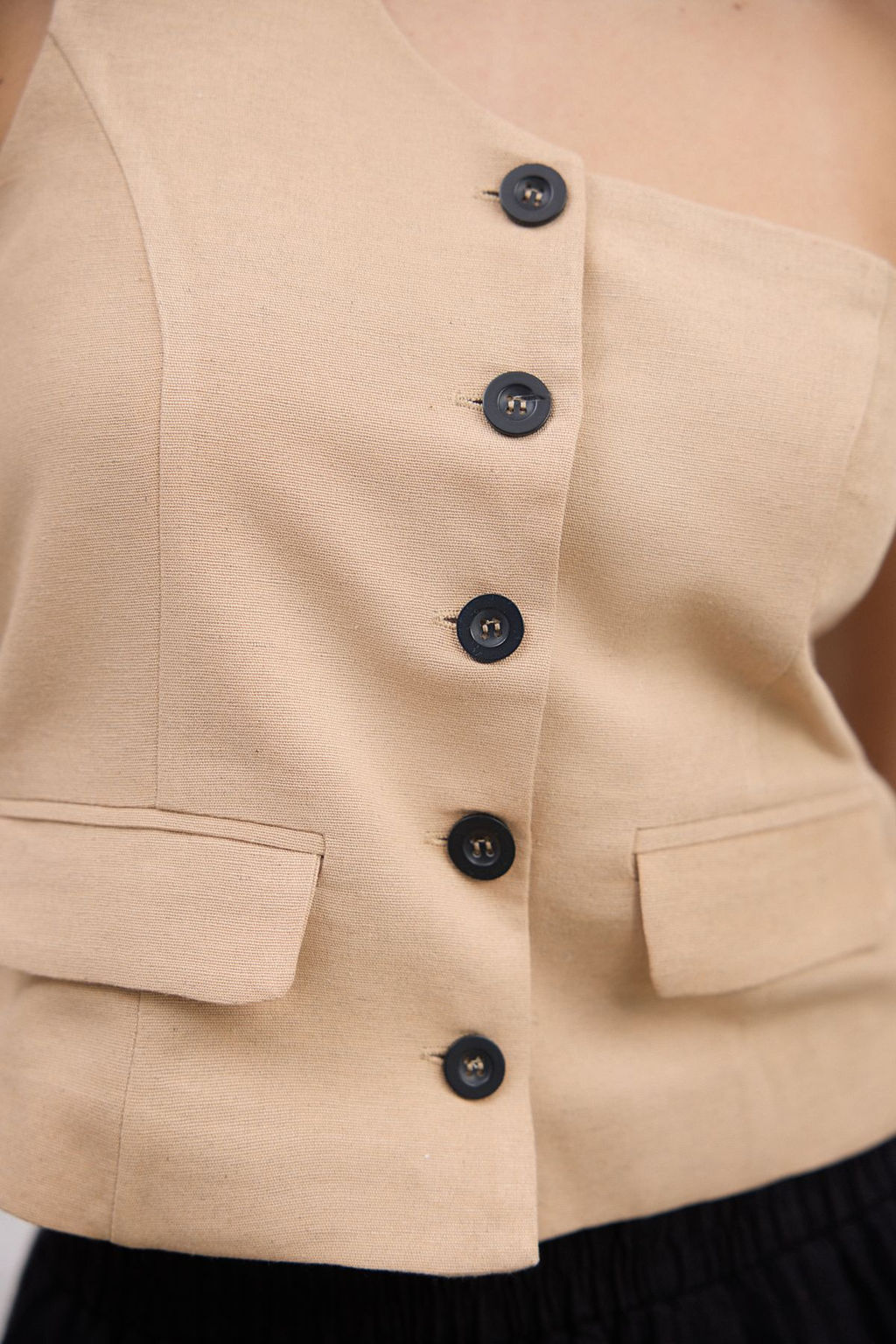 Trendyolmilla Haki Regular Keten Gorunumlu Tek Kol Dokuma Yelek TWOSS25YE00086  фото 3