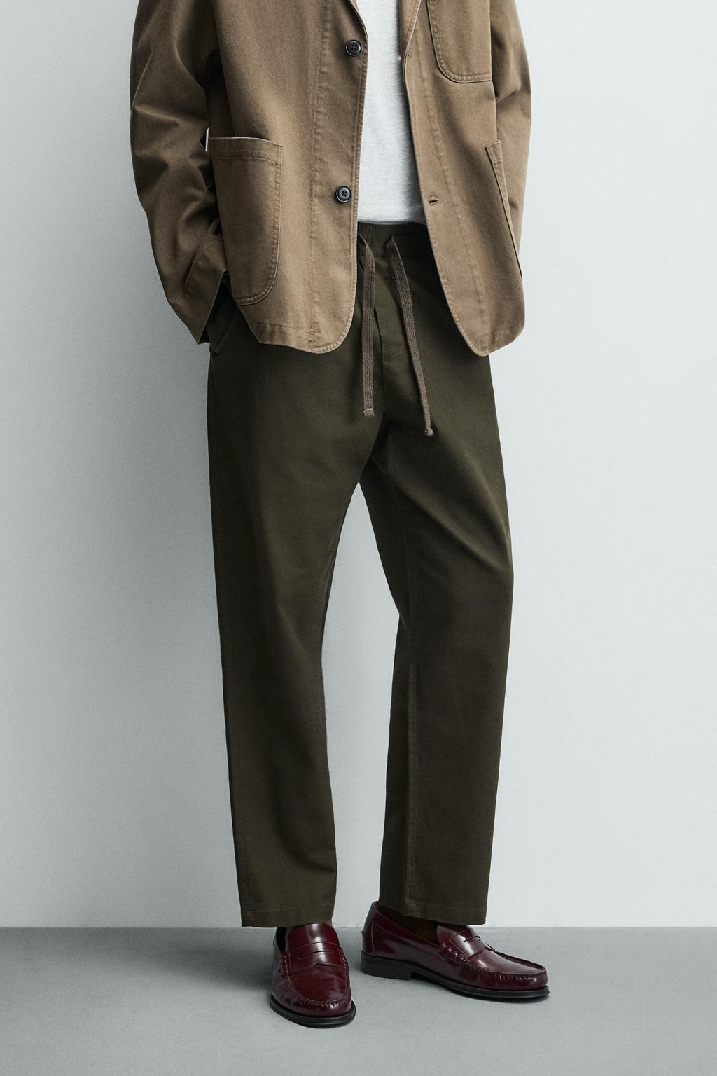 PANTAL?N RELAXED FIT ALGOD?N - LINO / Khaki oscuro - Zara фото 10