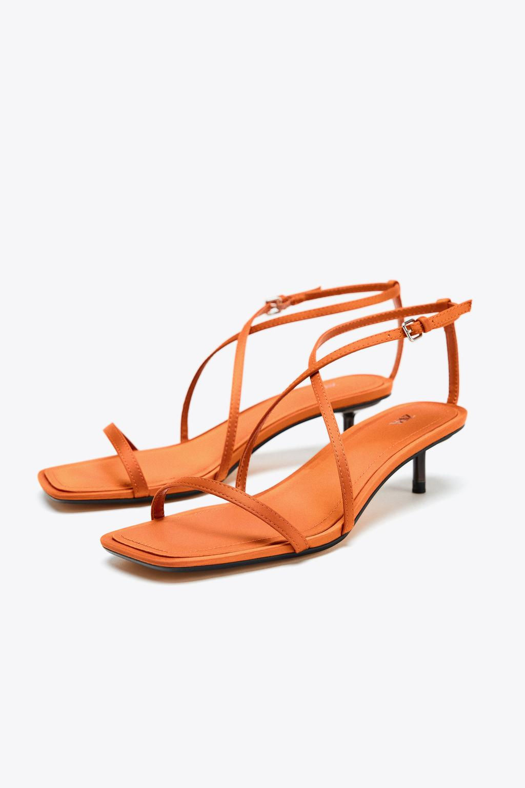 SATIN-EFFECT CROSSOVER STRAP SANDALS - Zara фото 3