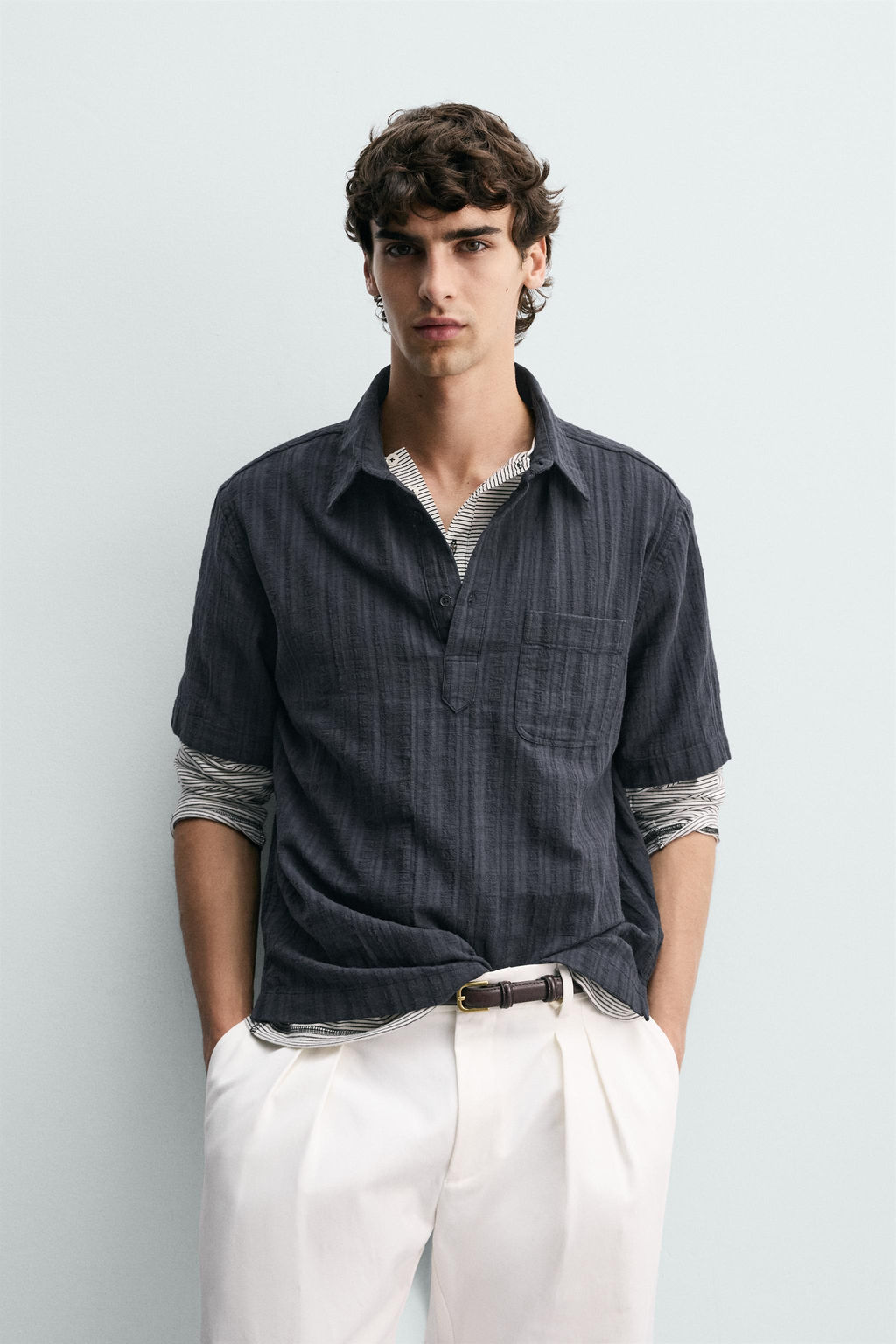 CAMISA POLO ESTRUCTURA RAYAS / Marino - Zara фото 2