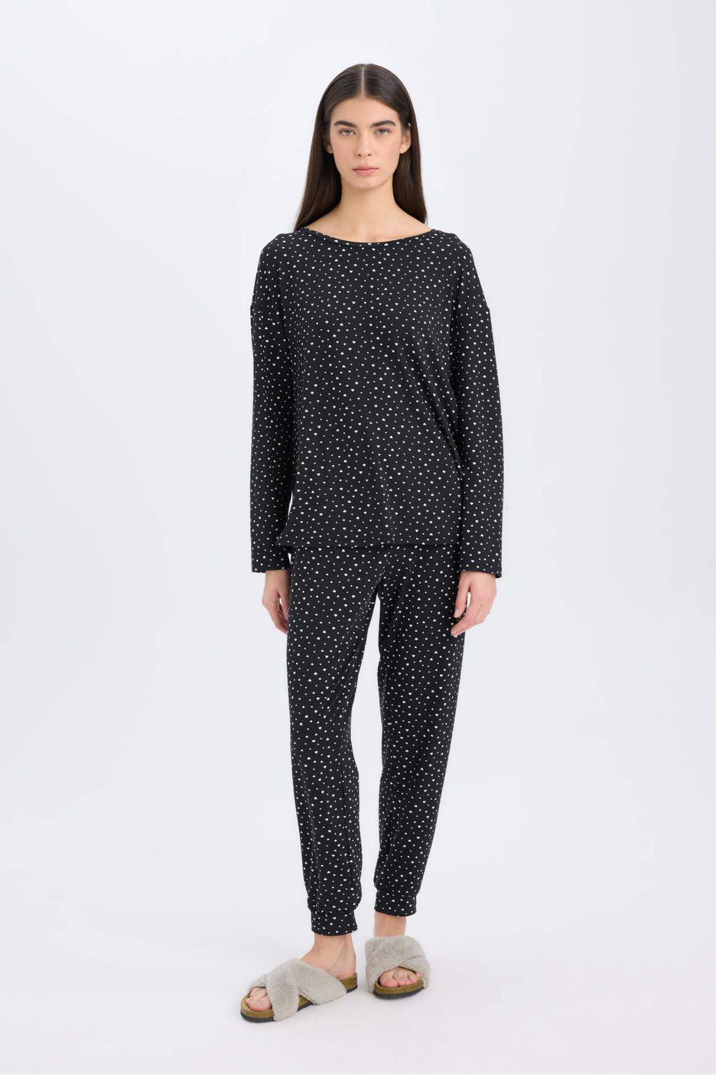 Fall in Love Pijama Tak?m? Softshell Uzun Kollu Ust Beli Lastikli Uzun Alt - Defacto фото 2