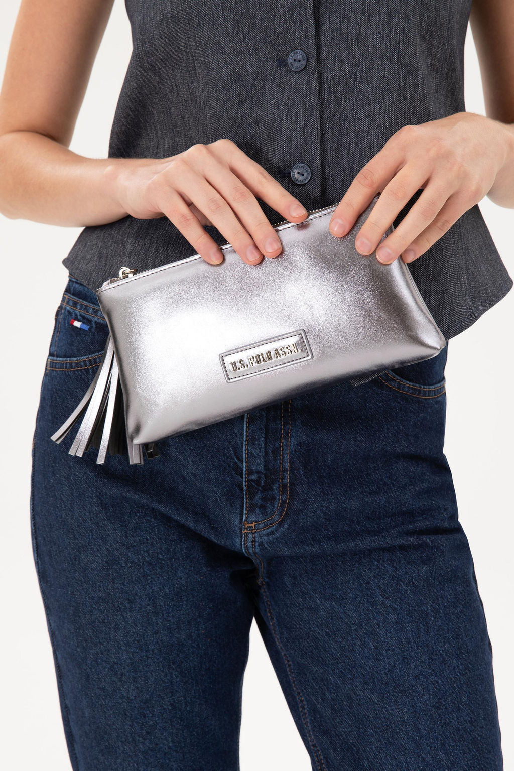 Женская серая блестящая сумочка Неожиданная скидка в корзине - U.s. polo assn фото 2