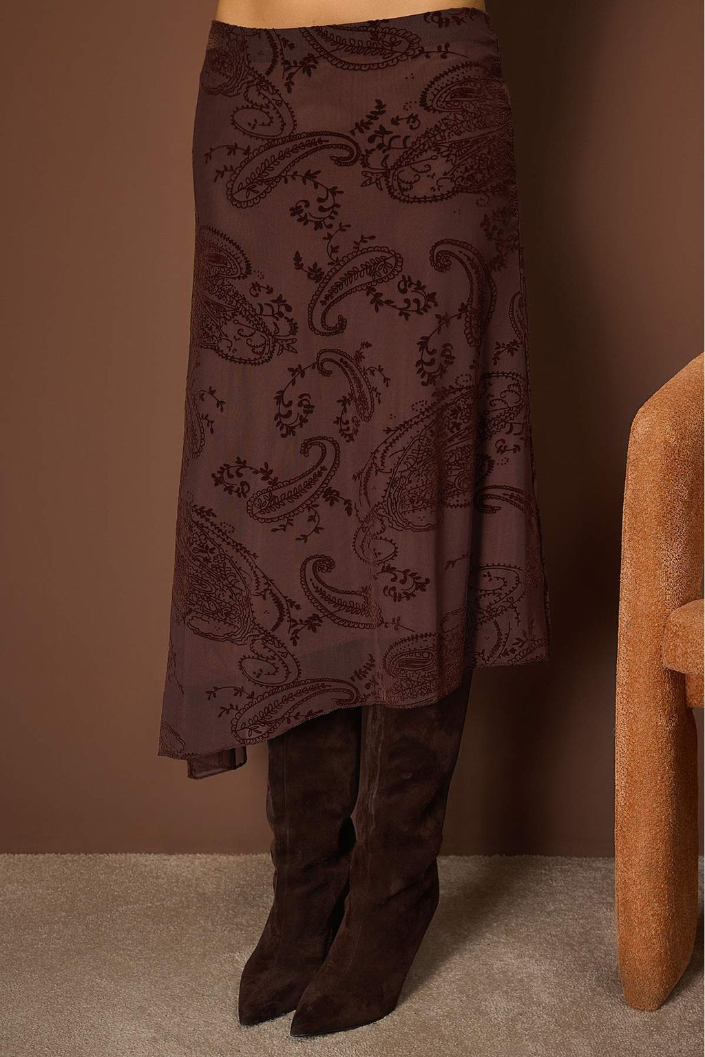 Kahverengi Asimetrik Flok Bask?l? Skater Esnek Tul Orme Etek TWOAW26ET00156 - Trendyolmilla фото 3