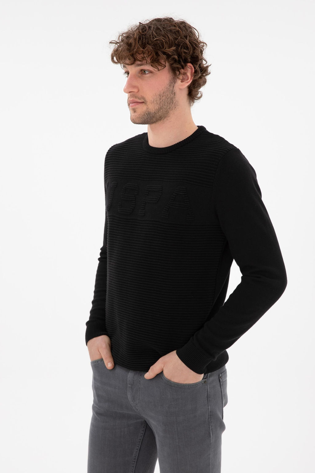 Свитер U.S. Polo Assn Slim Fit черный из хлопка
