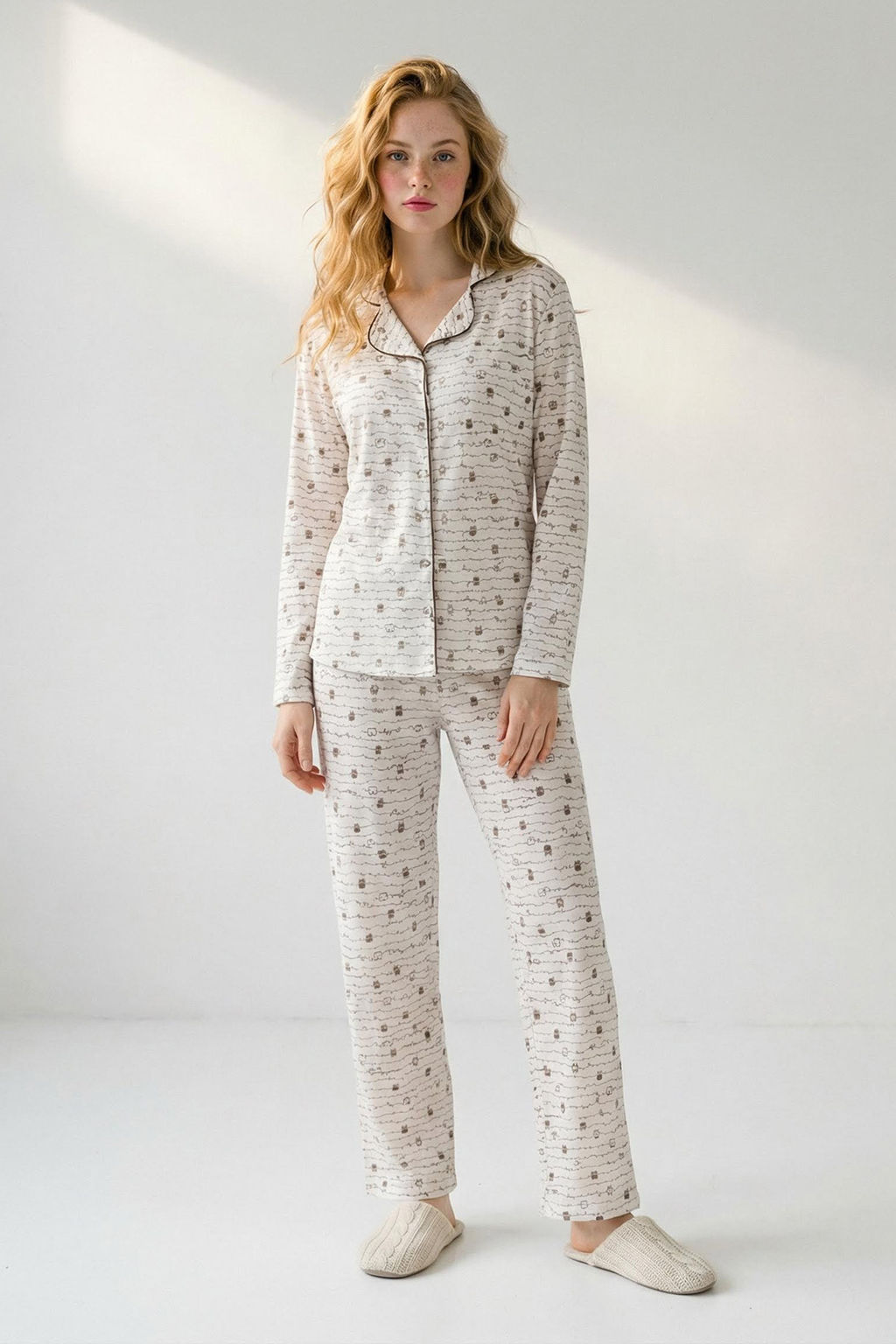 Beyaz-Sar? Cicekli Biyeli Fitilli Orme Pijama Tak?m? THMSS26PT00078 - Trendyolmilla фото 6