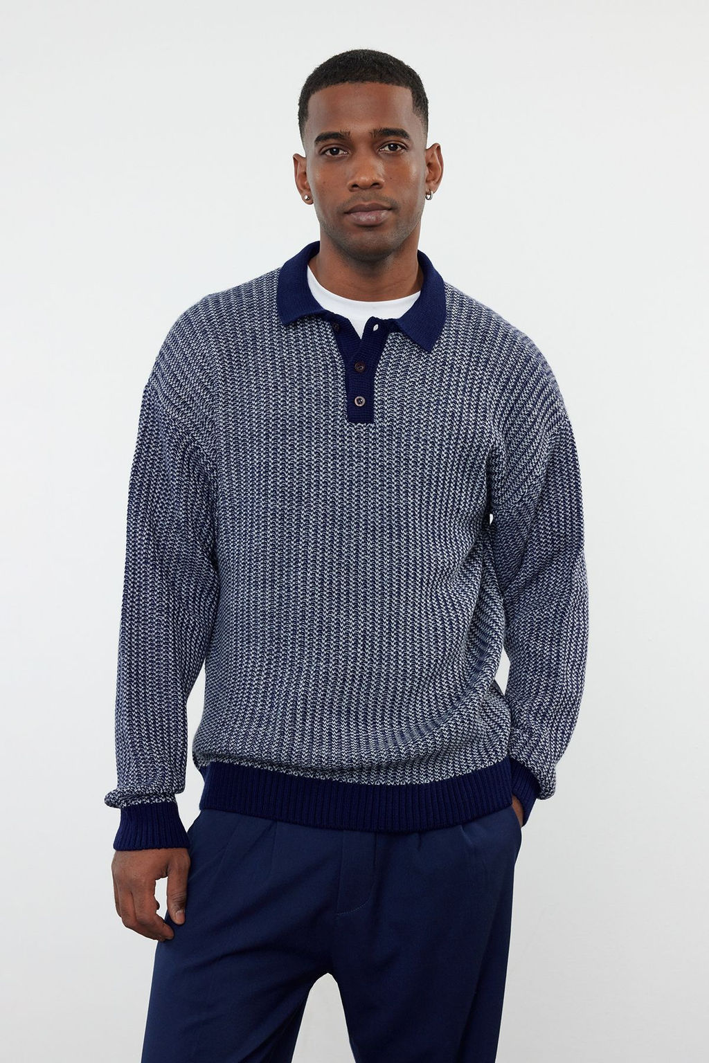 TRENDYOL MAN Lacivert Casual Regular Polo Yaka Dokulu Triko Kazak TMNAW25KZ00007 - Trendyolmilla фото 11