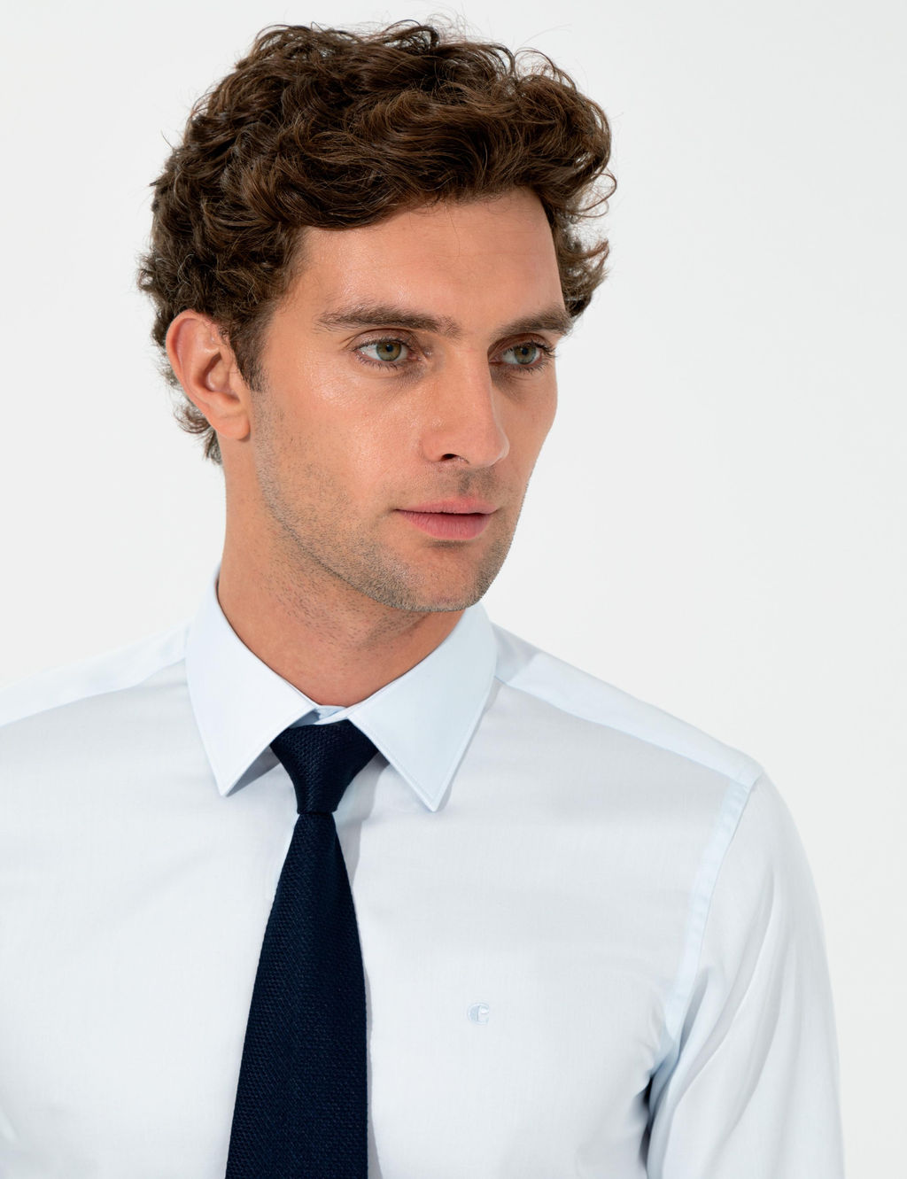 A__k Mavi Slim Fit %100 Pamuk Klasik Yaka Basic G_mlek