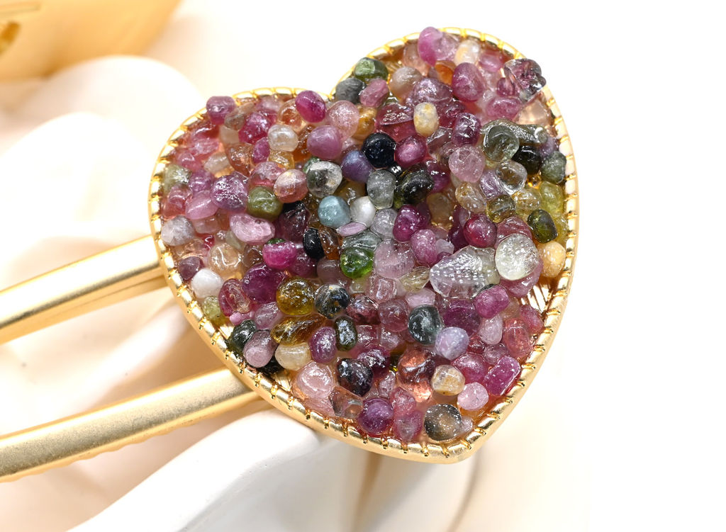 Зажим для волос Сердце с натуральным турмалином 7,5*3,3*2см