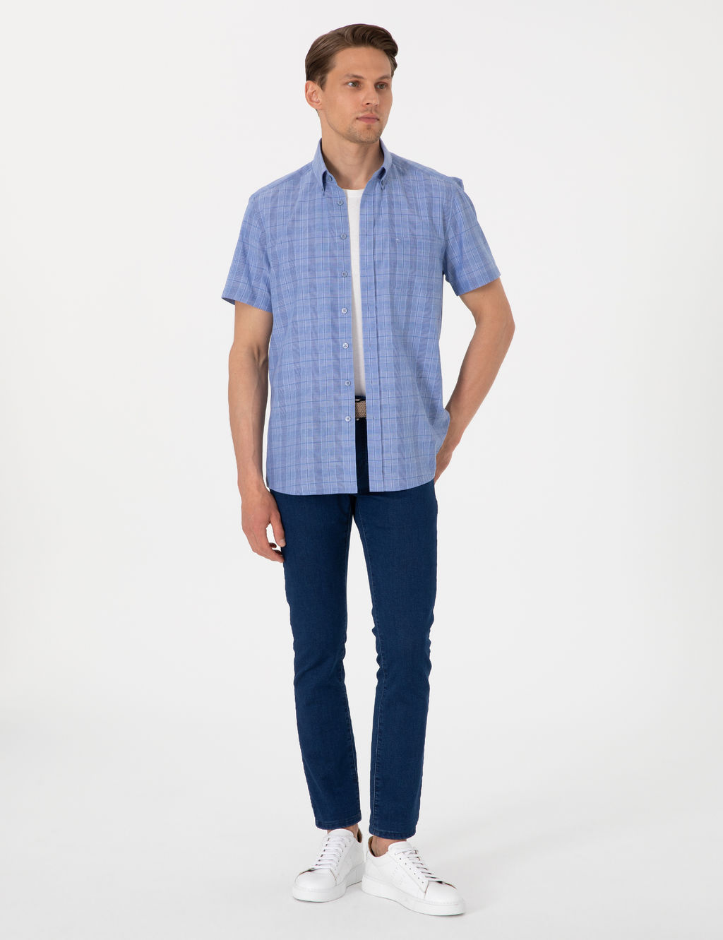 Mavi Regular Fit Kareli K_sa Kollu G_mlek