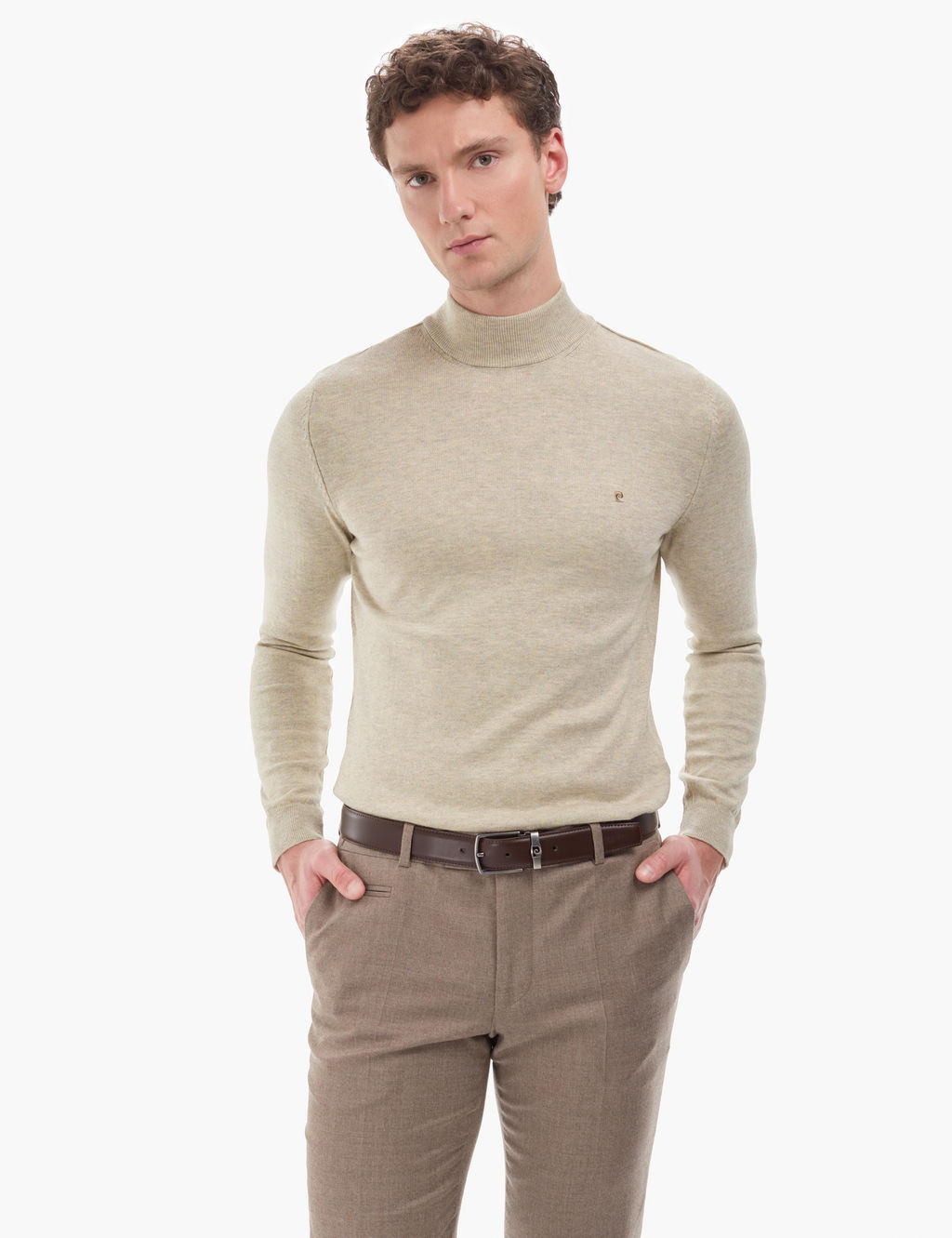 Kum Melanj Slim Fit Yar_m Bal_k__ Yaka Basic Triko Kazak