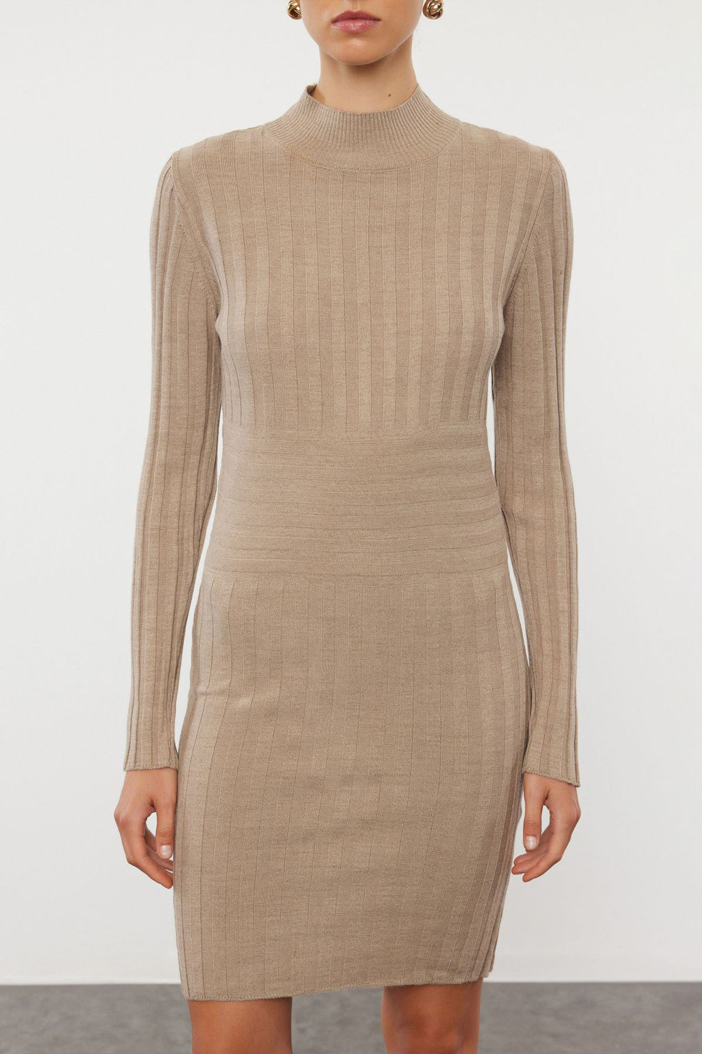 Vizon Mini Triko Dik Yaka Elbise TWOAW22EL0021 - Trendyolmilla фото 3