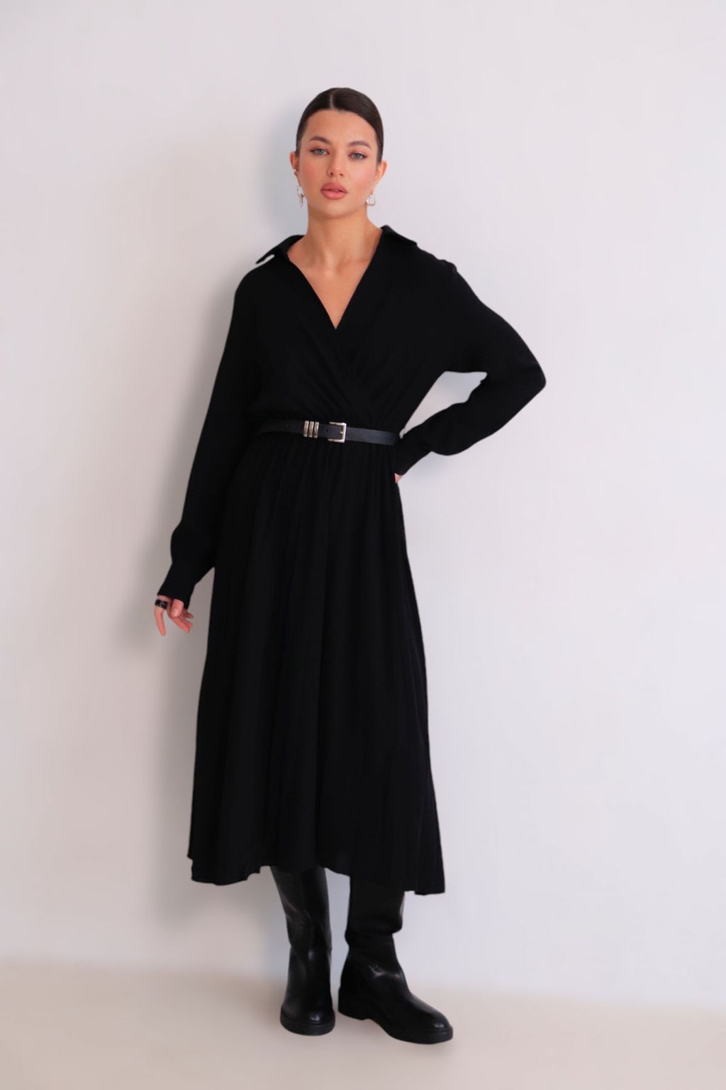 Martichelli Платье чёрное с юбкой-плиссе  фото 2