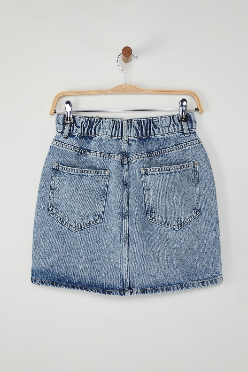 TRENDYOLMILLA Mavi More Sustainable Beli Lastikli Mini Denim Etek TWOSS25ET00134  фото 11